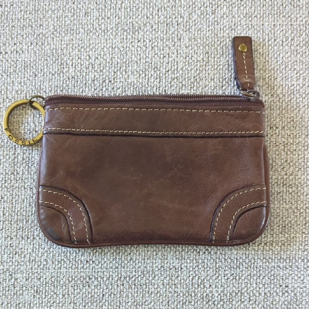 Vintage Fossil Brown Leather Coin Pouch